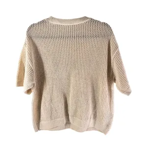 MNG Mango Womens Open Knit Sweater Boxy Floral Applique Beige Short Sleeve L thumbnail 2
