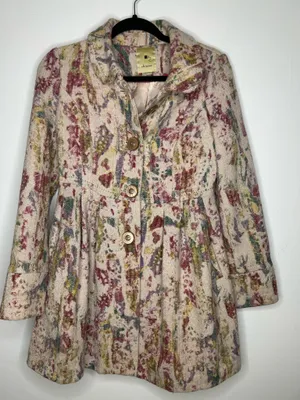 Anthropologie Elevenses Blurred Watercolor colorful Fresco Wool Peacoat size 2 thumbnail 1