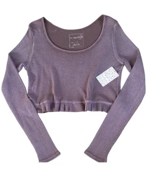 NWT Free People Long Sleeve Waffle Knit Ruffled Crop Top Size Small thumbnail 1