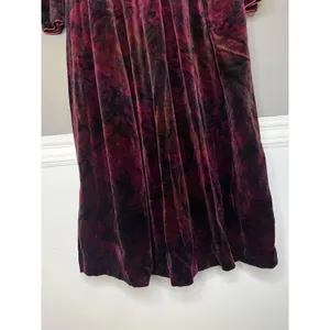Vintage Origin Dress Womens 12 Red Floral Velvet Mock Neck Puff Sleeve Maxi thumbnail 4