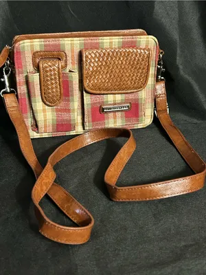Vintage Longaberger Red, Green, Tan Plaid Crossbody Purse thumbnail 1