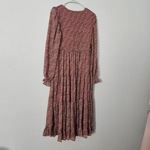 &merci Long Sleeve Floral Tiered Midi Dress in Dusty Rose thumbnail 6
