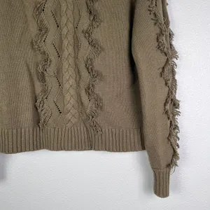 Rails Francis Cable Knit Fringe Sweater Olive Green XS Pullover‎ Crew Neck thumbnail 5