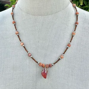 Carnelian Orange beaded pendant necklace thumbnail 1