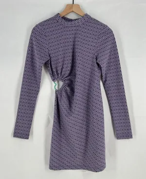 Zara Shift Dress Womens‎ Small Purple Stretch Geometric Cutout Back Cinched Side thumbnail 1