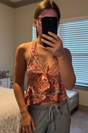 Free People Orange Floral Tie-Front Halter Camisole thumbnail 1