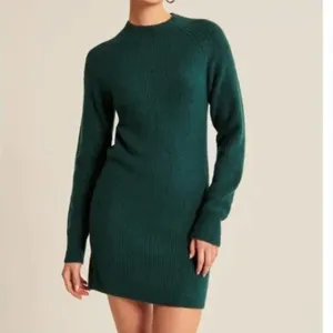 NWOT Abercrombie & Fitch Emerald Green Mock Neck Sweater Knit Dress Large thumbnail 2