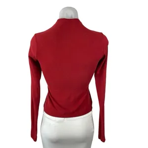 Skims Women's Red Mock Neck Long Sleeve Slim Jersey Tee T-Shirt Blouse Top Sz S thumbnail 3