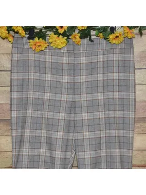 Gianni Bini Brown Plaid Straight Trousers Pants Size 12 Slit Hems Career Retro thumbnail 2
