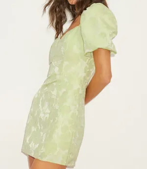 Lulu’s Beyond Amazing Light Green Floral Jacquard Puff Sleeve Dress Size M. NWT . thumbnail 5