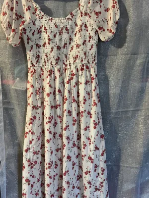 Hollister White Midi Dress with Pink Floral Print thumbnail 9
