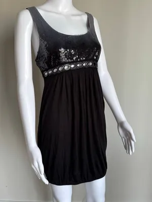 VTG Y2K Charlotte Russe Sequin Bubble Hem Baby Doll Dress With Cut-Out Design thumbnail 1