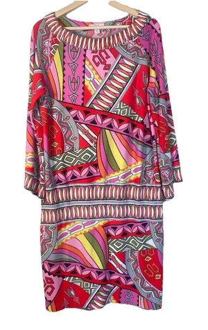 Muse Boston Proper Pink Orange‎ Geometric Shift Drop Waist Retro Dress 12 Light thumbnail 1