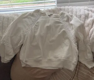 Francesca's white lace detail crew neck thumbnail 1