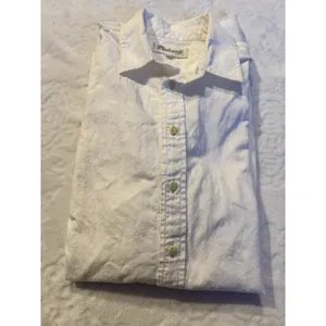 Madewell The Linen Blend Shirt Sz Medium White Button Up Classic Core Side Slit thumbnail 4