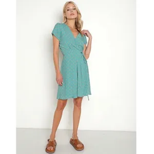 Rollas Cleo Emmy Lou Wrap Dress Teal Floral Print Mini V-Neck Short‎ Sleeve XS 6 thumbnail 4