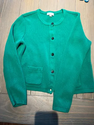 LOFT Kelly Green Button Up Sweater L thumbnail 2