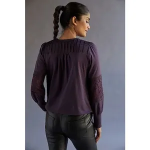 TINY by‎ Anthropologie Violet Lace Mixed Media Blouse Sz S thumbnail 3