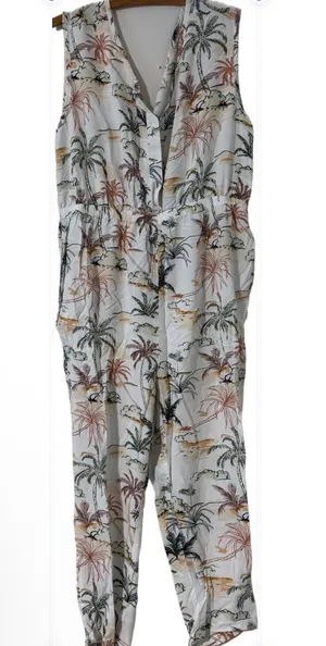 World Market Palm Tree Print Jumpsuit, Size S/M thumbnail 6