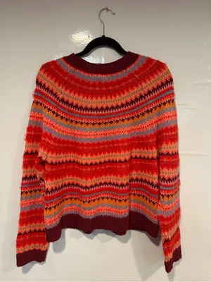 Red Multi-Pattern NWT American Eagle Fair Isle Crewneck‎ Sweater thumbnail 3