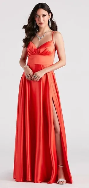 Windsor Gillian Orange Satin A-Line Formal Maxi Dress Size 1/2 thumbnail 1