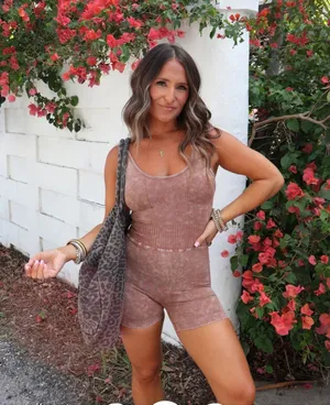 Boutique Level Up Washed Romper Camel thumbnail 1