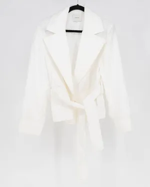 Vince Women's Cotton Cropped Casual Belted Blazer Jacket White Medium thumbnail 1