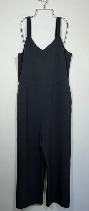 Everlane Japanese Goweave Slip Black Wide Leg Cropped Jumpsuit Size 10 thumbnail 1