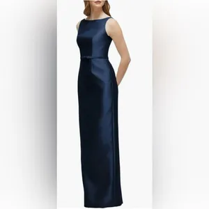 NEW Alfred Sung Strapless Bow Belt Satin Twill Column midnight blue Gown Sz 2 thumbnail 3