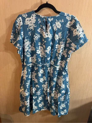 Old Navy Blue Floral Short-Sleeve Fit and Flare Dress Size Large thumbnail 4