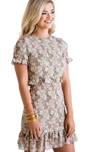 Karlie Green and Peach Floral Smocked Mini Dress Size Small thumbnail 1