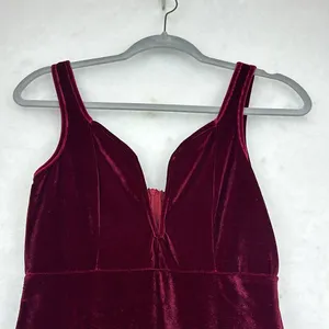 Velvet BURGUNDY V-Neck Midi Dress Sz M thumbnail 2
