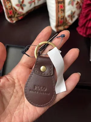 Ralph Lauren Polo Keychain Key Ring Fob Brown Embossed Leather New With Box thumbnail 2