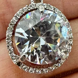 Silver tone circle rhinestone pendant necklace thumbnail 3