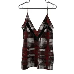 Lovers + Friends Plaid Camisole‎ Tank Top Women's Size Large Lace Trim V-Neck thumbnail 3