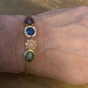 Kate Spade Perfecly Imperfect gold tone multi gemstone hinged cuff bracelet thumbnail 5