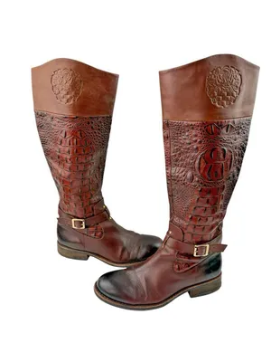 -Vince Camuto Kamino Flavian Tall Boots Womens 9B Brown Riding Quiet Luxury Croc thumbnail 9