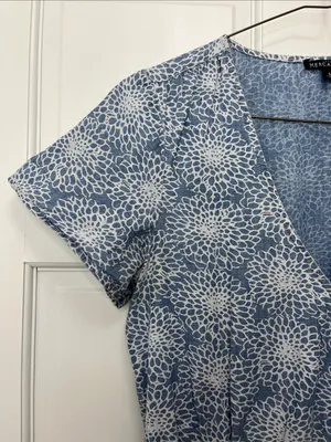 J. Crew Light Blue Denim Floral Printed Faux Wrap Mini Dress - Size Small thumbnail 2
