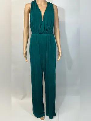 NWT Main Strip Teal Sleeveless V-Neck large Jumpsuit thumbnail 2