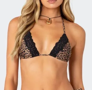 Edikted NWT Women’s Lacey Leopard Triangle Bikini Top Size S thumbnail 1
