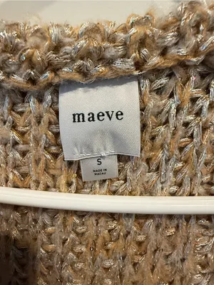 Anthropologie Maeve NWT Cozy Open-Front Chunky Knit Metallic Gold Cardigan thumbnail 6