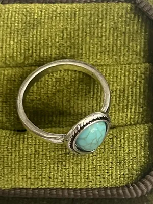 Vintage/Boho Teardro Design Faux Turquoise Stainless Steel Silver Ring Size 6 NW thumbnail 3