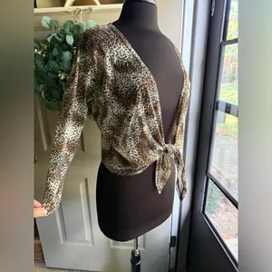 Vintage 90s August Silk mesh wrap tie animal print top, size large thumbnail 3