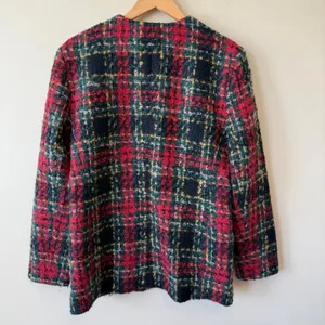 Lord & Taylor Wool Mohair Boucle Plaid Jacket 8 Red Green Gold Blazer Holiday‎ thumbnail 6
