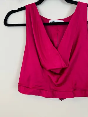 Zara Pink Cowl Neck Sleeveless Top Crop Length Zipper Back Size XL thumbnail 4