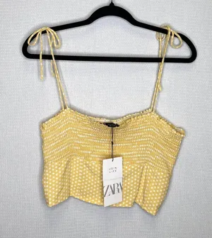 Zara | Yellow Polka Dot Tank Large NWT Spaghetti Strap Butter‎ Yellow thumbnail 1