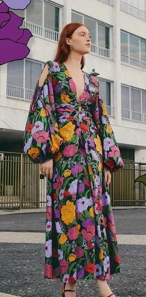 FARM RIO Bucolic Garden Sleeve Cut Out Dress Floral Maxi Size‎ XS thumbnail 1