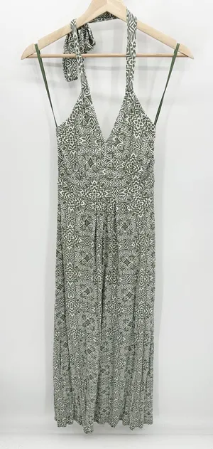 Banana Republic Green White Striped‎ Halter Maxi Dress Women's Size X-Small XS thumbnail 1