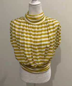 New With Tags Anthropologie Maeve Ruched Mock Neck Striped Top Sz M thumbnail 1