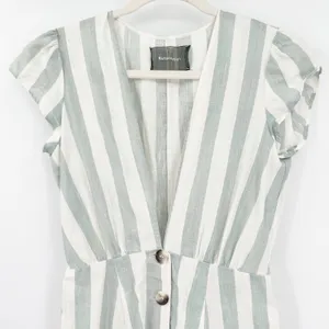 Reformation Womens Bayu‎ Linen Dress Size 2 Baltic Striped Button Front Pockets thumbnail 3